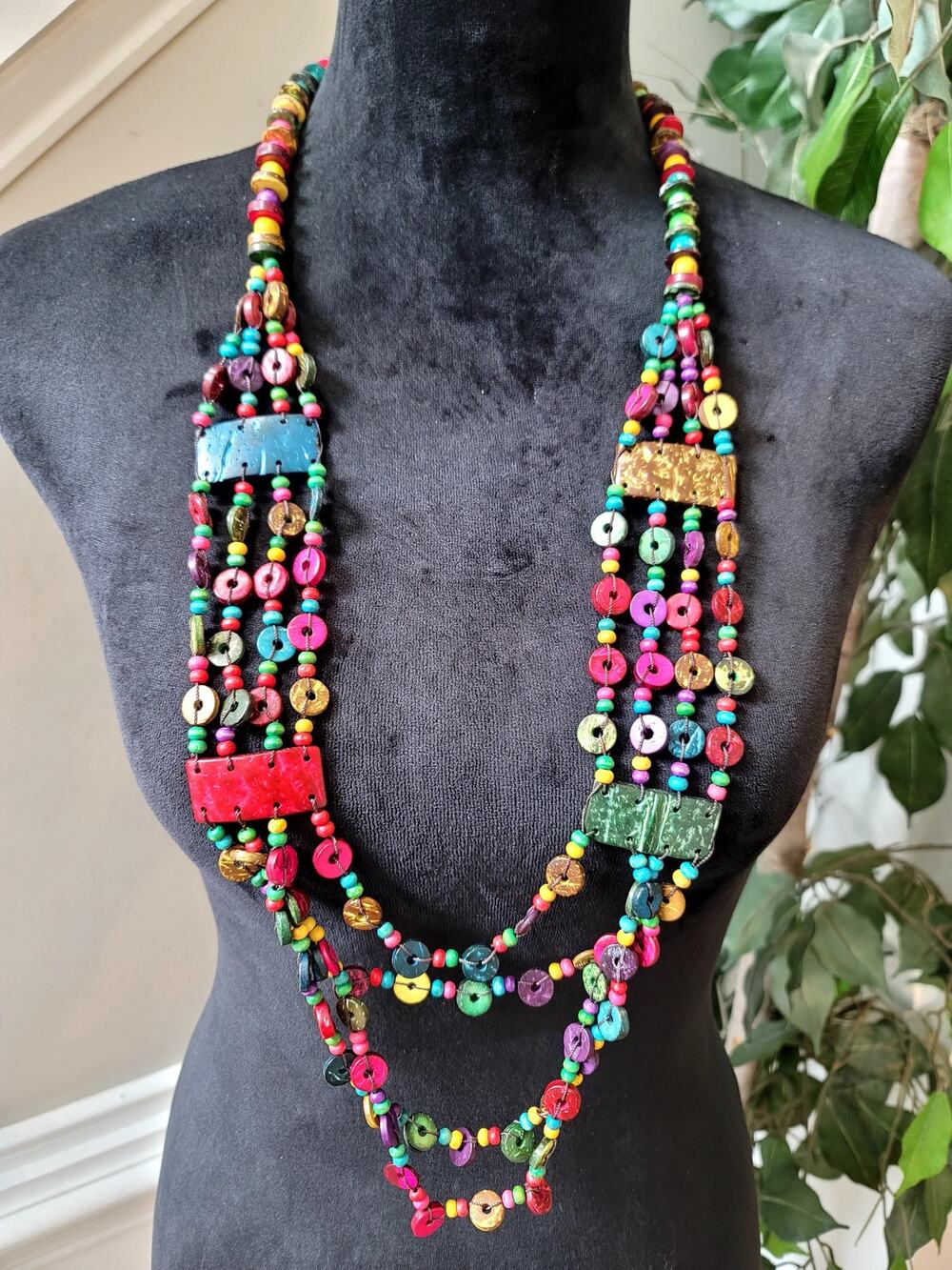 Multicolor Beaded Boho Statement Necklace Long Layered Tribal Festival Jewelry